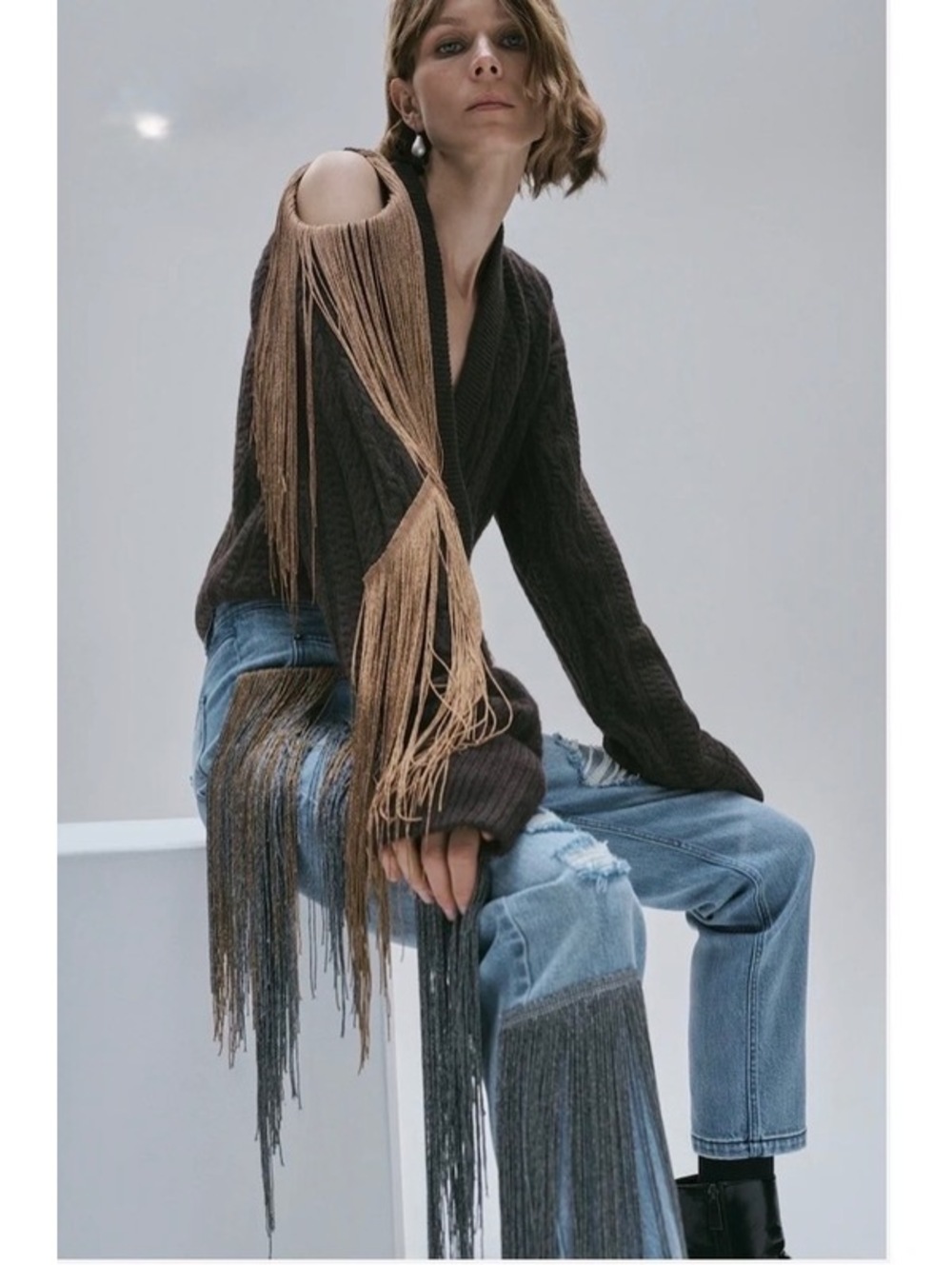 Hellessy Marvelle Sweater Faux Wrap Fringe Women’s Size S